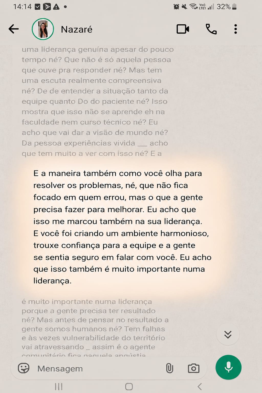 Depoimento de Nazaré sobre a liderança de Michele