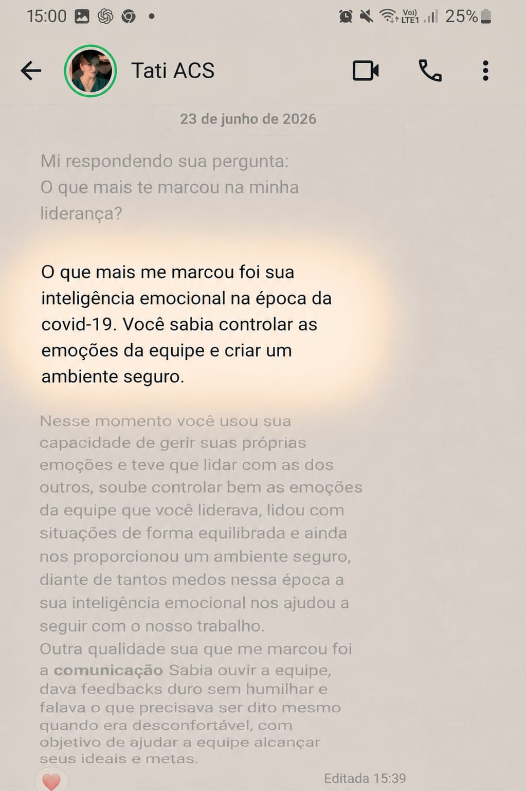 Depoimento de Tati sobre a liderança de Michele